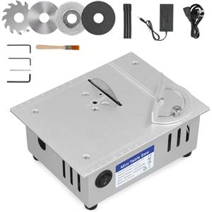 LIFEJXWEN Mini sega circolare da tavolo 96 W, sega circolare portatile di precisione con 4 lame, potenza regolabile in altezza, mini sega circolare da tavolo per progetti fai da te