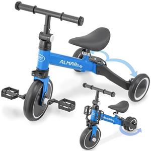 ALMAR Baby Triciclo 3 in 1 blu, bicicletta bambino corrimano, bicicletta con pedali, bicicletta bambino da 1 a 5 anni, 25 kg, sedile regolabile