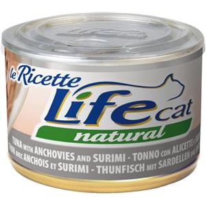 LIFE NATURAL 1 x 150 g Life Natural Le Ricette Lattina Alimento Cibo Umido Completo per Gatti Adulti con Trancetti di Tonno Alicette e Surimi