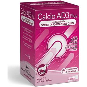 ELANCO ITALIA SpA Calcio Ad3 Solubile Sviluppo 40 Compresse - Integratore Minerale per Cani