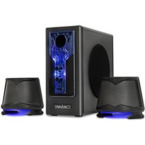 ENHANCE SB 2.1 Altoparlanti per Computer con Subwoofer - Casse Gaming con LED Blu, Sistema Audio ad Alta Escursione, con Jack da 3.5mm, Controllo Volume e Bassi, Compatibili con PC Gaming, Laptop