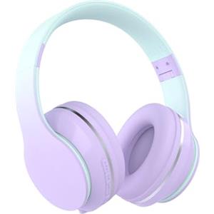 Xunpuls Cuffie Bluetooth per bambini, wireless, over-ear con microfono, suono stereo, 10 ore di autonomia, pieghevoli e regolabili, cuffie Bluetooth 5.1, per adulti, scuola, viaggi (viola)