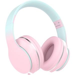 Xunpuls Cuffie wireless per bambini, cuffie over-ear con microfono, suono stereo, 10 ore di autonomia, pieghevoli e regolabili, cuffie Bluetooth 5.1 per adulti, scuola, viaggi (rosa)