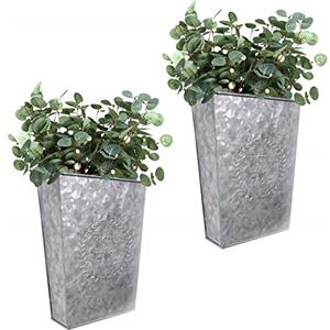 LESEN Fioriera da parete in metallo zincato, decorazione da parete per fattoria, vaso da parete tascabile, porta fiori, stile rustico, decorazione da parete per la casa, set di 2