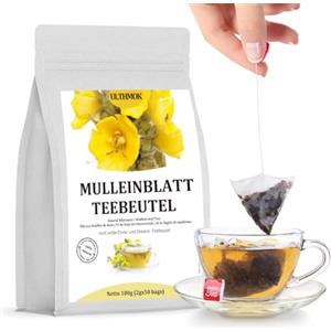 ULTHMOK Mullein Leaf Tea | Foglia di Verbasco | Tisana di Verbasco 50 Bustine | Ingredienti naturali al 100%, senza additivi