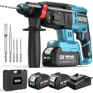 SEESII Tassellatore a Batteria: 600W, Energia d'Impatto 2.5J, con 2 Batterie e Caricatore, Trapano a Percussione Batteria, Martello Perforatore Ideale per Fai-da-te e Lavori Edili