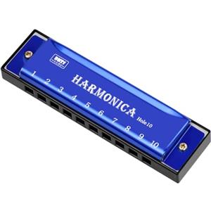 OFFCUP Armonica a Bocca 10 Fori, Armonica Tremolo Professionale Chiave di C, per Blues Folk Pop Jazz per Bambini Studente Principianti (Blu)