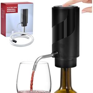 KINGOZOYI Decanter per Vino Elettrico, Aeratore e Versatore Elettrico per Vino Ricaricabile, Decanter Automatico Intelligente per Regalo Agli Amanti del Vino - Nero