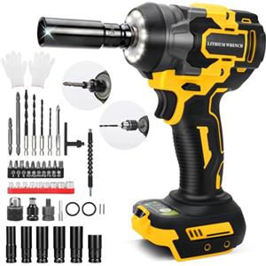 panthem Chiave a impulsi senza fili compatibile con Dewalt 20V 18 V, 650 Nm, Avvitatore A Impulsi a batteria, 1/2 Elevata Avvitatori a Massa Battente chiave con chiave a bussola, adattatore (senza batteria)