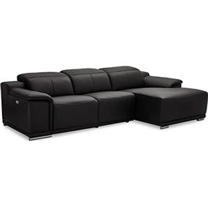 Furnhouse Ibbe Design Divano Ad Angolo 3 Posti Divano Reclinabile con Chaise Longue Nero Poltrona Relax Elettrico e Design Moderno a Forma di L Alexa in Pelle, Poggiapiedi e con porta USB