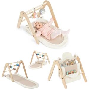 Mamatoyz 17GIMY Palestrina e libreria Montessori Gimy 2 in 1, palestrina neonato Montessori legno con tappeto, libreria Montessori, libreria montessoriana per bambini tessuto