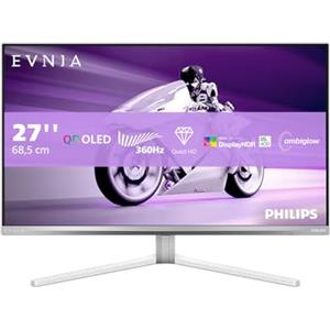 PHILIPS Evnia 27M2N8500AM - Monitor da gioco OLED QHD da 27 pollici, 360 Hz, 0,03 ms, HDR400, FreeSync. Prem., comp. G-Sync. (2560x1440, 2x HDMI 2.1, 1x DP 1.4, Hub USB) bianco