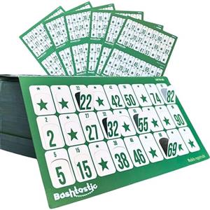 Bashtastic 504 Cartelle Tombola con Finestrelle - Cartelle Tombola Classica, Cartella Riutilizzabile, Numerate e Tutte Diverse tra Loro per il Gioco Tradizionale e Bingo 90 Palline, Colore Verde