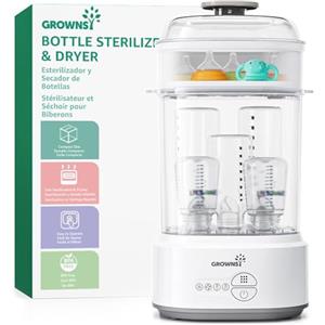 GROWNSY Sterilizzatore Biberon con Asciugatura, Sterilizzatore Elettrico a Vapore Compatto per Biberon, Ciucci, Parti del Tiralatte