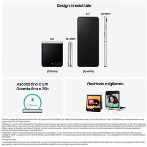 Samsung Galaxy Z Flip5 Smartphone AI RAM 8GB Display 3,4'' Super AMOLED/6,7'' Dynamic AMOLED 2X Graphite 512GB