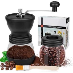 Windfromort Macina Caffè - Macinacaffè Manuale, Acciaio Inossidabile e Vetro, Con Macine in Ceramica Regolabili, Facile da Pulire, Ideale per Caffè, Espresso, French Press e Pour Over