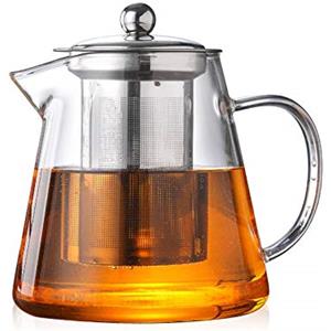YIQI Teiera, teiera in vetro da 450ml Teiera con infusore, microonde e piano cottura sicuro, colino da tè per tè sfuso e tè in fiore