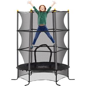 HOMCOM Trampolino Elastico per Bambini con Rete di Sicurezza, Tappeto Elastico con Pali Imbottiti per Interno ed Esterno, Età 3-10 Anni, Ø163x190 cm, Nero