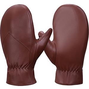 MGGMOKAY Guanti da uomo Inverno,Pelle di Pecora Mitten,Pelliccia Foderata,Cognac,XL