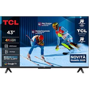 TCL 43V6C TV 43'' 4K UHD Smart LED TV, 4K HDR, Google TV con design senza bordi (Dolby Audio, Motion Clarity, compatibile con Google Assistant e Alexa)