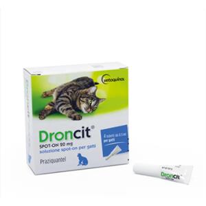VETOQUINOL (FR) S.A. Droncit Spot On Antiparassitario per Gatti 4 Tubetti da 0,5ml - Protezione Efficace da Vermi Intestinali