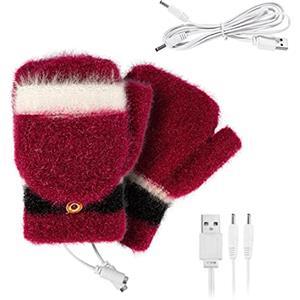 Winmany Guanti riscaldati USB da donna e uomo, invernali, con dita piene e mezze dita, 5 V, riscaldanti, guanti caldi e senza dita, design lavabile (rosso)