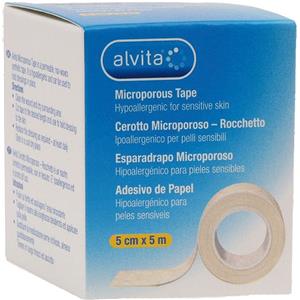Alvita Cerotto Microporoso Ipoallergenico in Rocchetto 5cm x 5m - Nastro Sintetico Permeabile