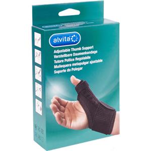 Alvita Tutore Pollice Regolabile Nero Taglia 1 (12-19 cm) - Stabilizzazione e Supporto per Infortuni