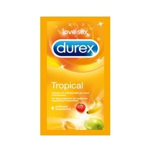 Durex Tropical Easy On - Profilattici Aromatizzati alla Frutta, 6 Pezzi, in Lattice Naturale