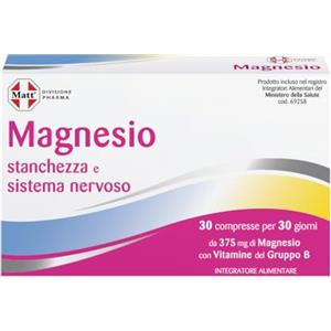 Matt, Magnesio, Integratore Alimentare Utile per la Stanchezza e il Normale Funzionamento del Sistema Nervoso, Contribuisce alla Normale Funzione Muscolare, Confezione da 30 Compresse