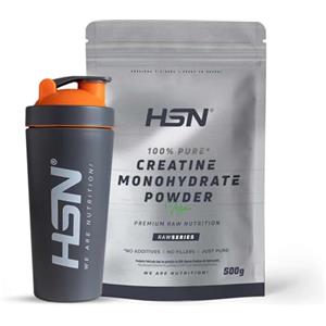 HSN Creatina Monoidrato in Polvere + SHAKER IN ACCIAIO INOX | Senza Gusto 500 g = 143 Dosi per Confezione | 100% Monoidrato di Creatina Micronizzata Massima Purezza Senza Additivi e Priva di Contamina