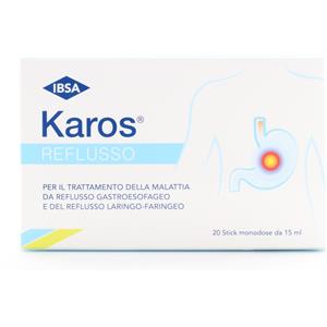 Karos Reflusso - Dispositivo medico orale per il trattamento dei sintomi da reflusso gastroesofageo, 20 stick monodose da 15 ml