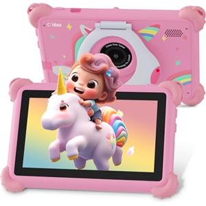 C idea Tablet per bambini, tablet per bambini da 7 pollici, 4GB RAM 32GB ROM, software Android 13 per bambini preinstallato, imparare e giocare, WiFi, display HD, doppia fotocamera, rosa