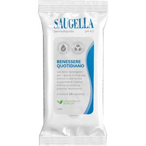 Saugella Dermoliquido - Salviette Intime Rinfrescanti 15 Pezzi con Estratto di Salvia, pH 4.5 per un Equilibrio Intimo Naturale