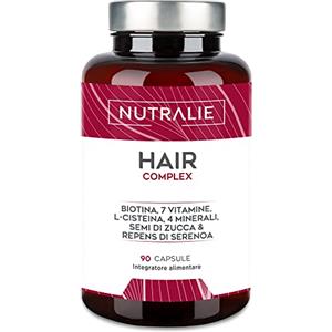 NUTRALIE INTEGRATORE CRESCITA CAPELLI Anticaduta e Vitamine Capelli - [PREMIO 2022] Biotina + Zinco + Selenio + L-Cisteina - Per Capelli Forti Donne e Uomini - Hair Complex 90 Capsule - Nutralie