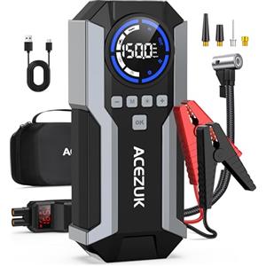 ACEZUK Avviatore Batteria Auto 6000A &150PSI, Compressore con Avviatore Emergenza per Auto/Moto 12V（Tutti Gas o 12L Diesel）Jump Starter 3.2