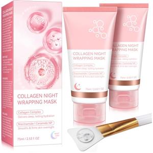 Generico Collagen Night Wrapping Mask, Maschera Notte al Collagene, Idratante e Levigante, Maschera Peel Off Rassodante per Viso, Cura Intensiva della Pelle Secca e Sensibile, 2 Pezzi