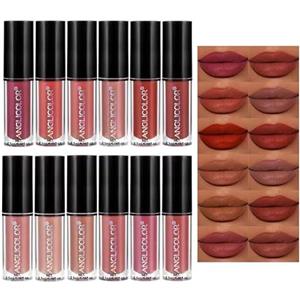 Anglicolor 12PCS Rossetto Lunga Durata Set,Ttazza Antiaderente Vellutata,Kit Lucidalabbra Opaco,Regalo per Cosmetici a Lunga Durata Impermeabile (B, 2.5ml*12)