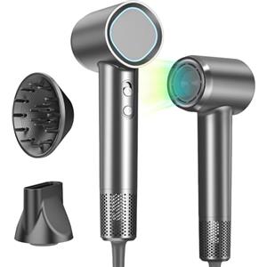 HEXTEK Phon Capelli Ionico 500M Ioni con Diffusore, Asciugacapelli da Viaggio 160.000 RPM (36m/s), Phon capelli professionale Veloce 3 Min, 59dB Silenzioso, Leggero 400g（Grigio）