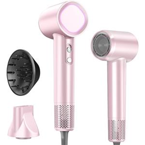 HEXTEK Phon Capelli Ionico 500M Ioni con Diffusore, Asciugacapelli da Viaggio 160.000 RPM (36m/s), Phon capelli professionale Veloce 3 Min, 59dB Silenzioso, Leggero 400g（Rosa）
