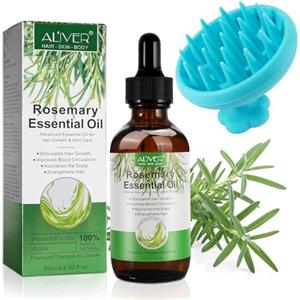 Mcukv Olio di Rosmarino per Crescita Capelli 60ml con Massaggiatore Cuoio Capelluto | Puro Olio Essenziale per Ciglia, Sopracciglia, Viso | Nutre il Cuoio Capelluto e Migliora la Circolazione