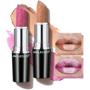 Anglicolor Rossetto Glitter,Rossetto Metallizzato Lucido,Rossetti Texture Cremosa,Formula Idratante,Trucco Naturale Idratante Per Le Labbra (#10+#15, 8g)