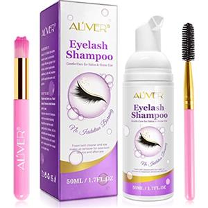 KLLALO Shampoo per ciglia+ spazzola e pennello per mascara detergente schiumogeno per palpebre, Remover Extension Ciglia, rimuovere extension dalle ciglia, Per La Pulizia Della Casa e Del Salone(#2-Viola)