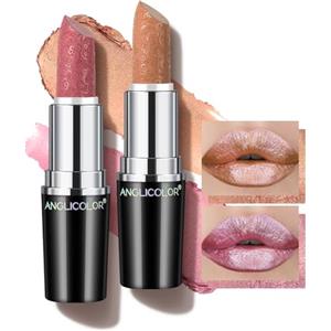 Anglicolor Rossetto Glitter,Rossetto Metallizzato Lucido,Rossetti Texture Cremosa,Formula Idratante,Trucco Naturale Idratante Per Le Labbra (#10+#11, 8g)