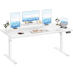 TRIUMPHKEY Scrivania Regolabile con Ripiani per Monitor,200x80cm Scrivania Regolabile in Altezza,Scrivania Elettrica Gaming, Scrivania per Computer,Tavolo da Studio per Ufficio (Bianco)