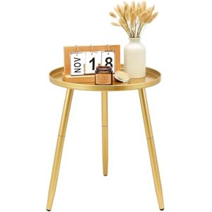 AOJEZOR Tavolino rotondo, tavolino in metallo, comodino/tavolini per soggiorno, tavoli d'accento economici, tavolino per piccoli spazi (oro pieno)