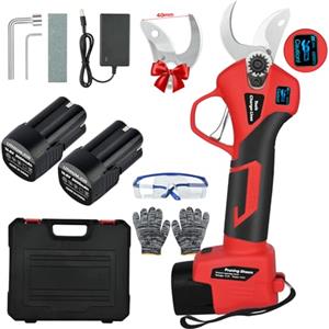 NUZEKY Forbici Potatura Elettriche - 40mm Cesoie Potatura Elettriche Professionali Con 2 16.8VV/2000 mAh Batteria - Forbici a batteria da potatura per potatura per Giardinaggio Albero da Frutta (red)