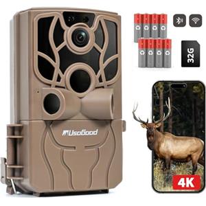 usogood 4K 48MP Fototrappola WiFi per Caccia e Videosorveglianza, Fototrappola Notturna con Infrarossi Invisibili 850nm, Impermeabile IP66 con 8 Batterie AA e 32GB Scheda di Memoria