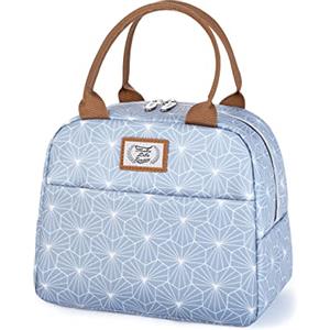 Lekespring Borsa Termica per Alimenti 9L | Borsa Frigo Portatile Piccola Anti-perdite - Borsa Alimenti Lavoro Senza BPA - Borsa Termica con Superficie Impermeabile, per Uomo e Donna - Blu Geometrico