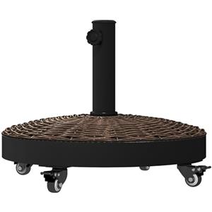 Outsunny Base per Ombrellone da Giardino Rotonda a 4 Ruote con Freni, Basamento per Ombrellone in Metallo e Resina, per Pali di Ombrelloni da Ø38/48 mm, Ø52x41 cm, Bronzo e Nero